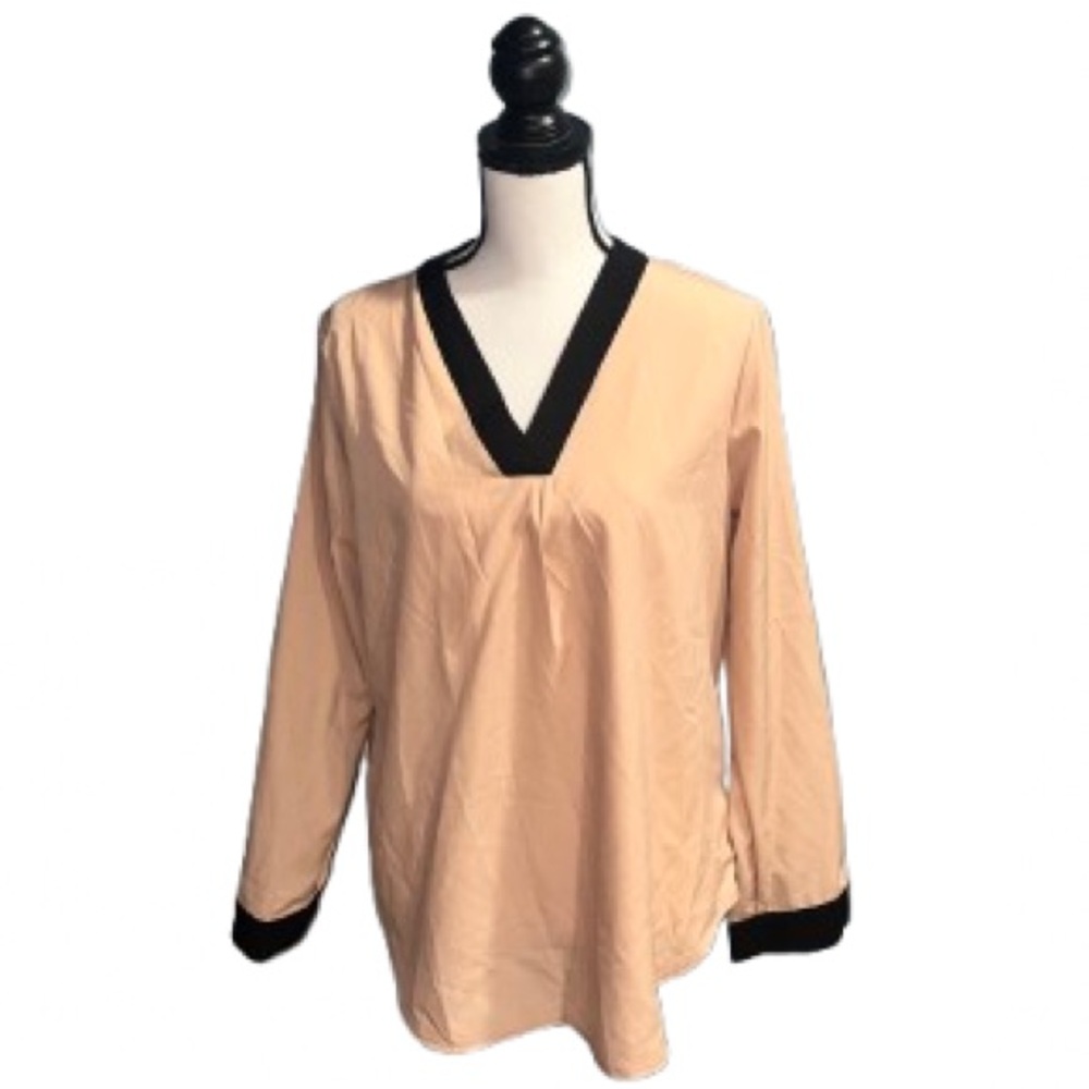 Tan and black long sleeve shirt